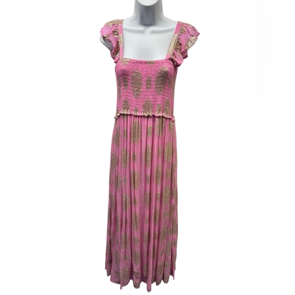 S/M.    NWT.  Pink and Gold Women's Maxi Dress.  TURQ01
